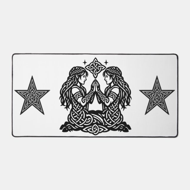 Gemini — Haunted Ink Zodiac Twins Desk Mat (Front)