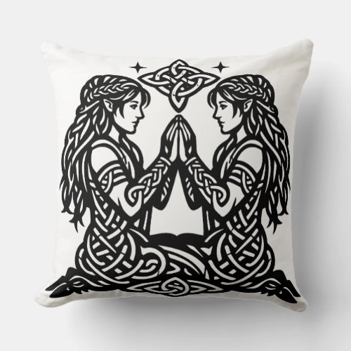 Gemini — Haunted Ink Zodiac Twins Throw Pillow