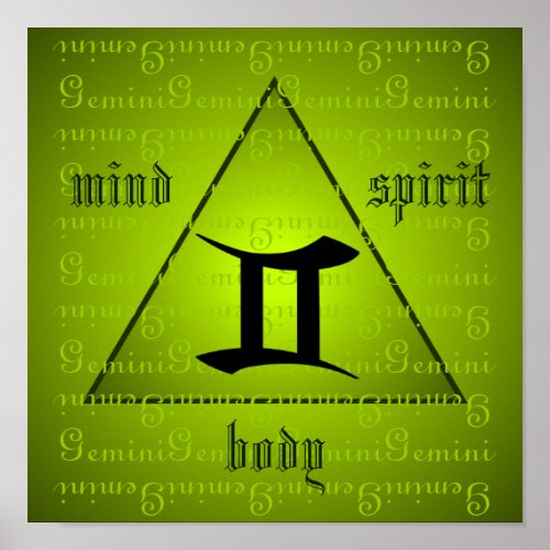 Gemini Holistic Triangle Mind Body Spirit Green Poster