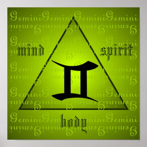 Gemini Holistic Triangle Mind Body Spirit Green Poster