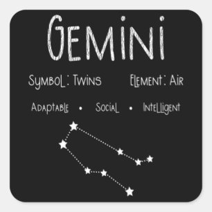 Gemini Horoscope Astrology Star Sign Birthday Gift Square Sticker