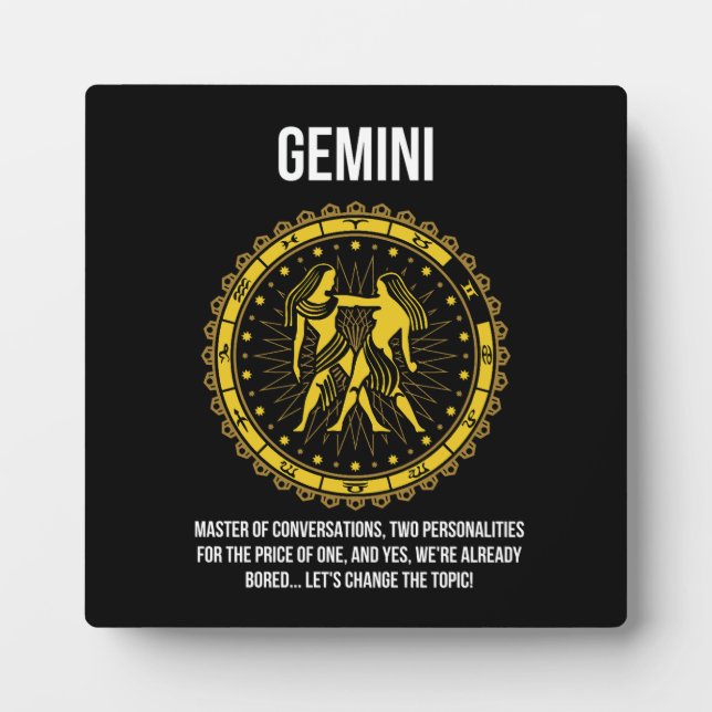 Gemini - Horoscope, Funny Zodiac Sign Humor Plaque (Front)