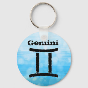 Gemini Horoscope Zodiac Symbol Blue and Black Keychain