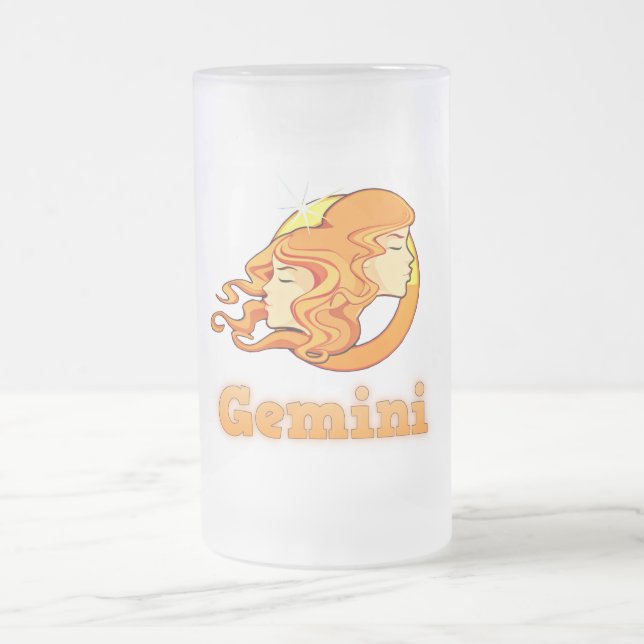 Gemini illustration frosted glass beer mug (Center)