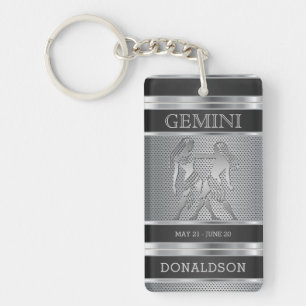 Gemini ♊ in Black and Silver Mesh Keychain