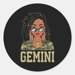 Gemini Locd Hair Sy Black Woman Camo Melanin Girl  Classic Round Sticker