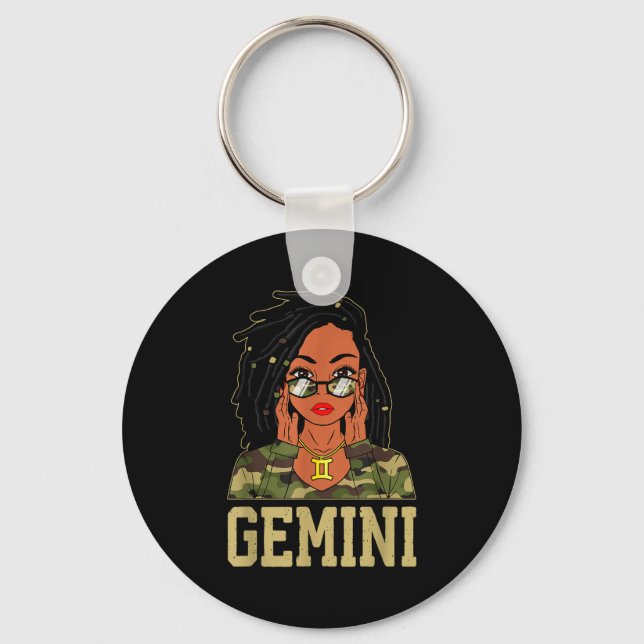 Gemini Loc'd Hair Sy Black Woman Camo Melanin Girl Keychain (Front)