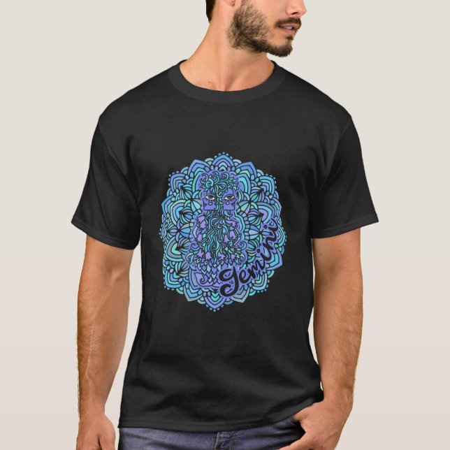 Gemini Mandala Blue Purple With Twin Girl Zodiac S T-Shirt (Front)