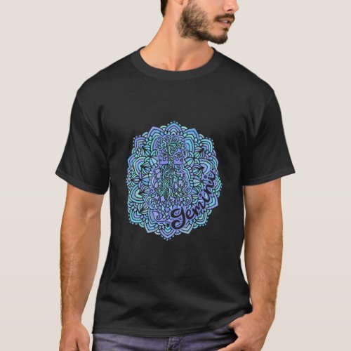 Gemini Mandala Blue Purple With Twin Girl Zodiac S T_Shirt