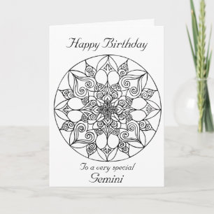 Gemini Mandala: Color your own Birthday Card