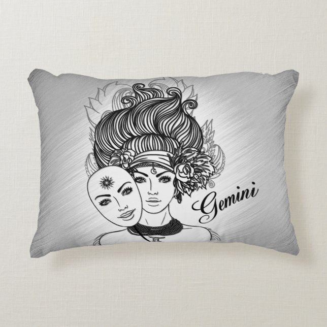 Gemini Masked Lady Zodiac Accent Pillow (Front)