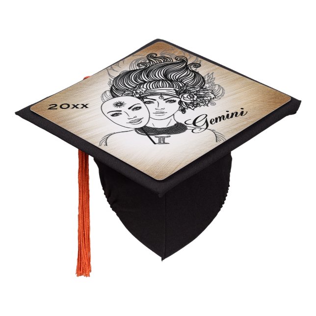 Gemini Masked Lady Zodiac Graduation Cap Topper (Angled)