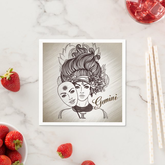 Gemini Masked Lady Zodiac Napkins (Insitu)