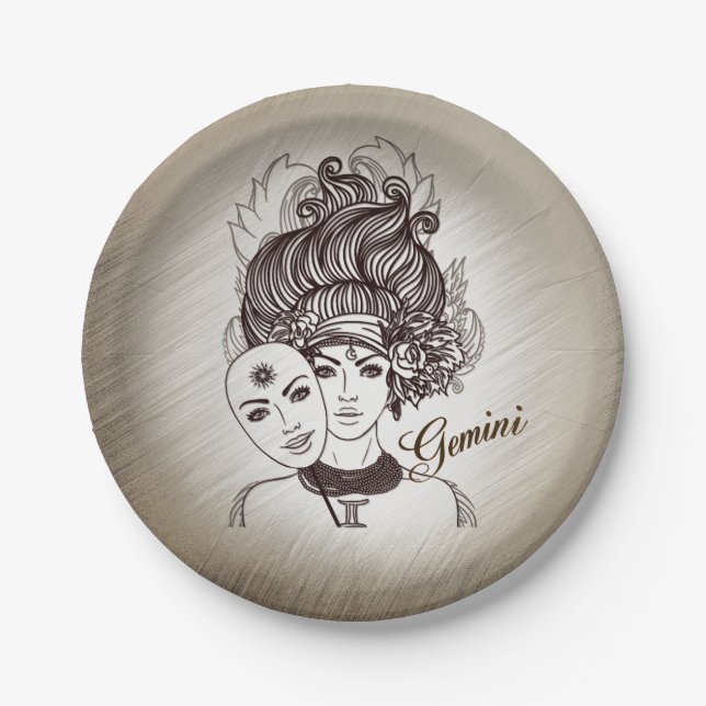 Gemini Masked Lady Zodiac Paper Plates (Front)