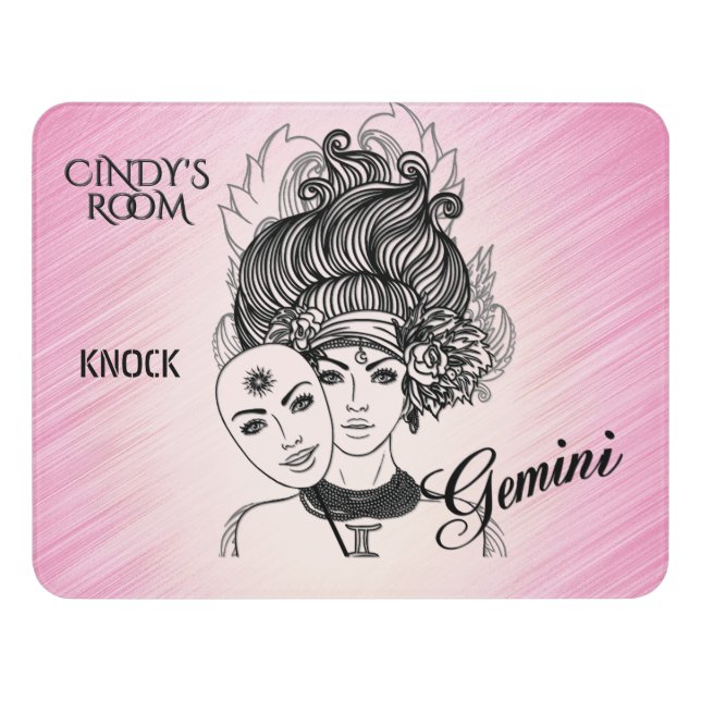 Gemini Masked Lady Zodiac personalized Room Sign (Contemporary Front)