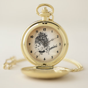 Gemini Masked Lady Zodiac Pocket Watch