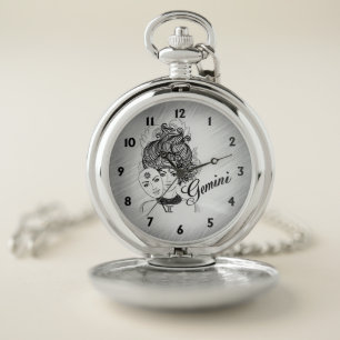 Gemini Masked Lady Zodiac Pocket Watch