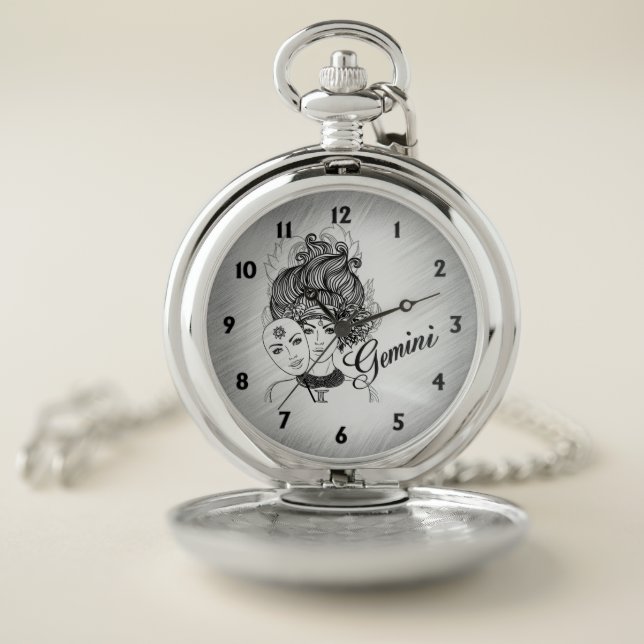 Gemini Masked Lady Zodiac Pocket Watch (Inside)