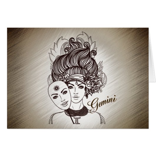 Gemini Masked Lady Zodiac Rustic Cards (Front Horizontal)