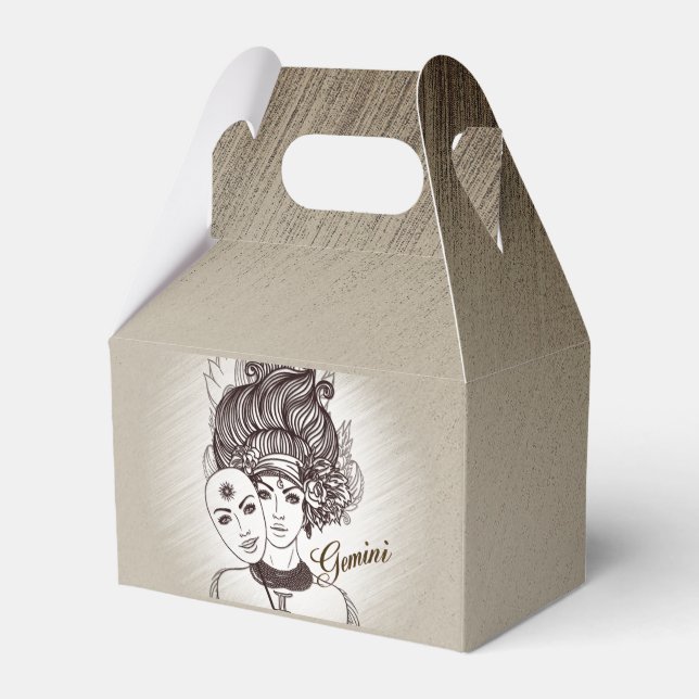 Gemini Masked Lady Zodiac Rustic Favor Boxes (Front Side)