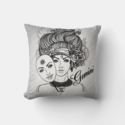 Gemini Masked Lady Zodiac Throw Pillow