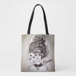 Gemini Masked Lady Zodiac Tote Bag