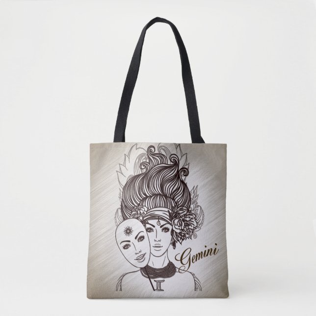 Gemini Masked Lady Zodiac Tote Bag (Front)
