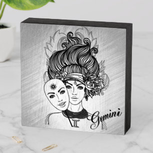 Gemini Masked Lady Zodiac Wooden Box Sign