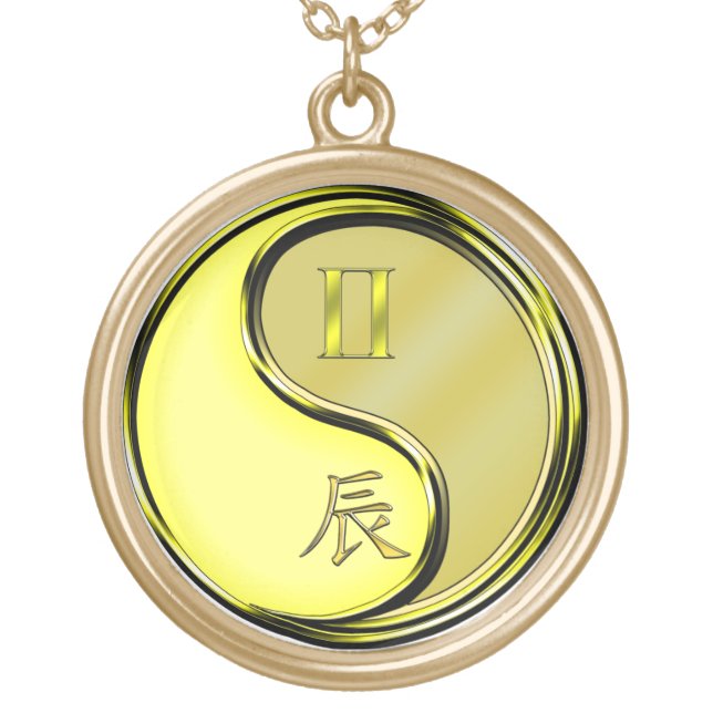 Gemini & Metal Dragon Gold Plated Necklace (Front)