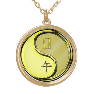 Gemini & Metal Horse Gold Plated Necklace
