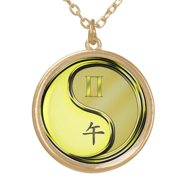 Gemini & Metal Horse Gold Plated Necklace (Front)