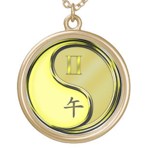 Gemini & Metal Horse Gold Plated Necklace