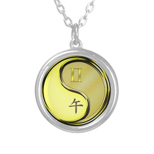 Gemini & Metal Horse Silver Plated Necklace (Front)