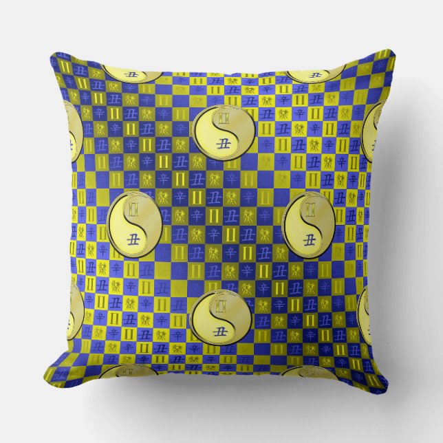 Gemini & Metal Ox Throw Pillow (Front)