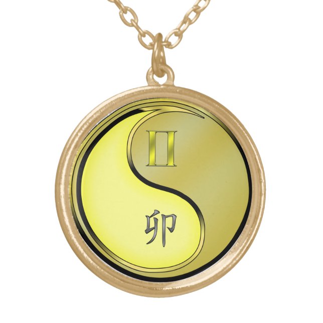 Gemini & Metal Rabbit Gold Plated Necklace (Front)