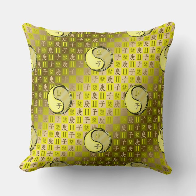 Gemini & Metal Rat Throw Pillow (Front)
