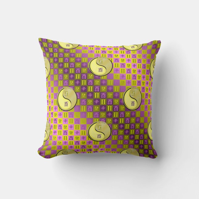 Gemini & Metal Rooster Throw Pillow (Front)