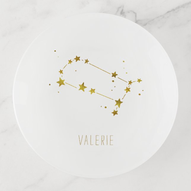 Gemini | Minimalist Gold Zodiac Monogram Trinket Tray (Front)