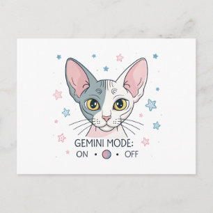 Gemini Mode Sphynx Cat Zodiac Illustration Postcard