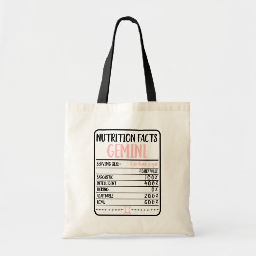 Gemini Nutrition Facts  Fun Novelty Zodiac Tote Bag