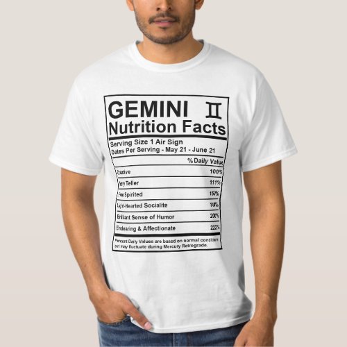 Gemini Nutrition Facts _ SaveTheWorldTribe Shirt