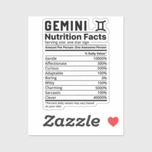 Gemini Nutritional Facts Sticker