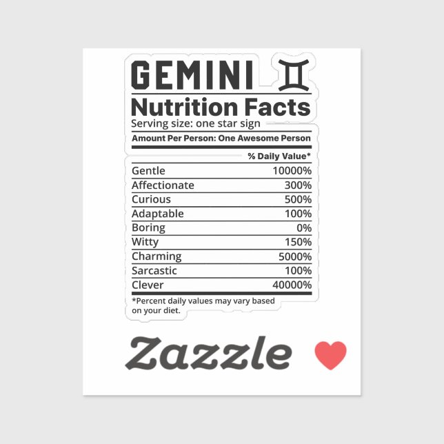Gemini Nutritional Facts Sticker (Sheet)