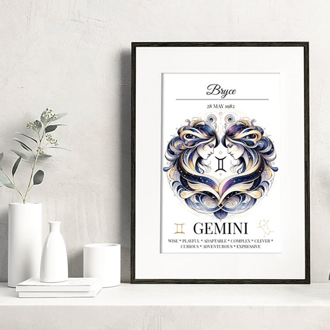 Gemini Personalized Elegant Zodiac Watercolor Poster (Creator Uploaded)