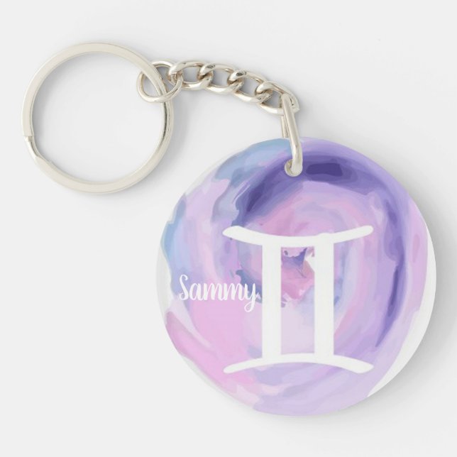 Gemini Personalized Watercolor Zodiac Sign Keychain (Front)