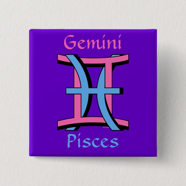 Gemini & Pisces PkBl Pinback Button (Front)