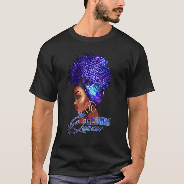 Gemini Queen Curly Hair Black Girl Magic Zodiac Qu T-Shirt (Front)