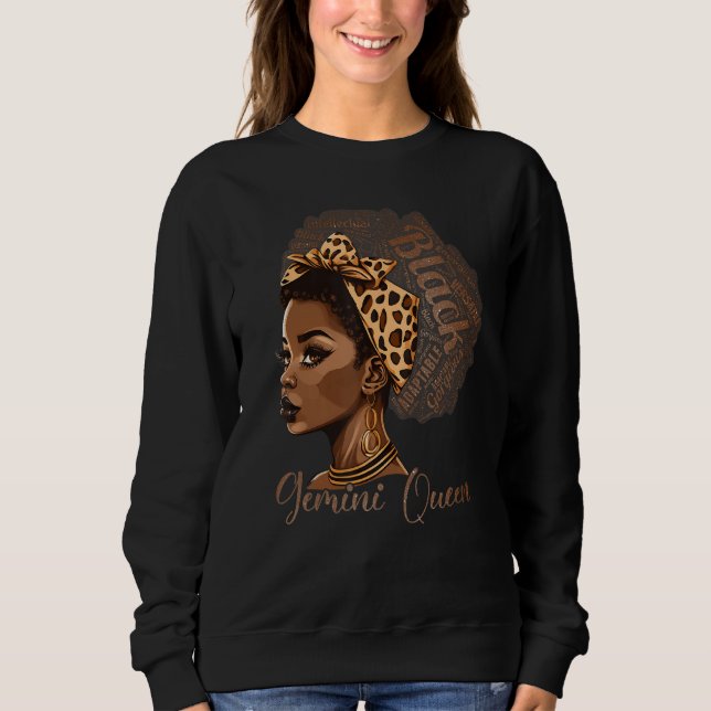 Gemini Queen Leopard Afro Melanin Zodiac Horoscope Sweatshirt (Front)