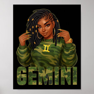 Gemini Queen Locd Black Woman Camo Zodiac Sign