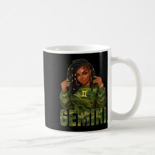 Gemini Queen Loc'd Black Woman Camo Zodiac Sign  Coffee Mug